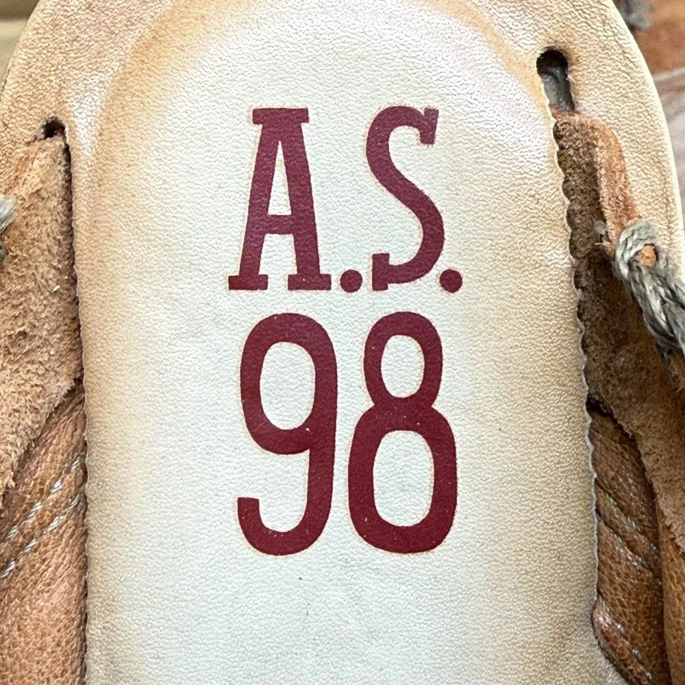 A.S 98 AS98 Nelson Wedge Sandals 11 EU 42 Cognac Suede Boho Whipstitch Artisan